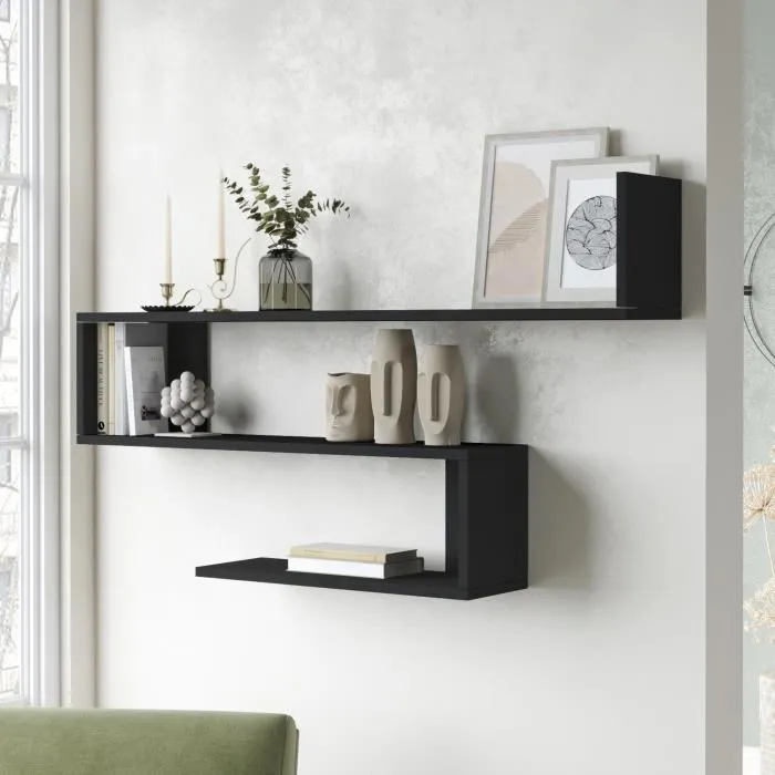 Etagère murale Kitee à 3 niveaux 71,5 x 120 x 14,5 cm noir en.casa
