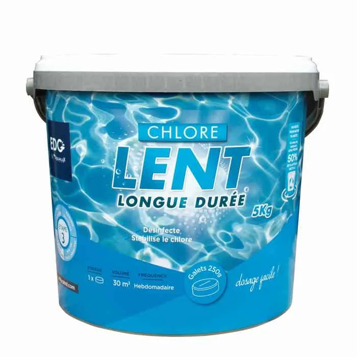 Galet Chlore Lent Edg By Aqualux 250 Grammes Seau 5 Kg Bleu Plastique