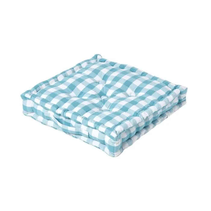 Coussin De Sol Bleu À Grands Carreaux Vichy, 40x40cm - Homescapes