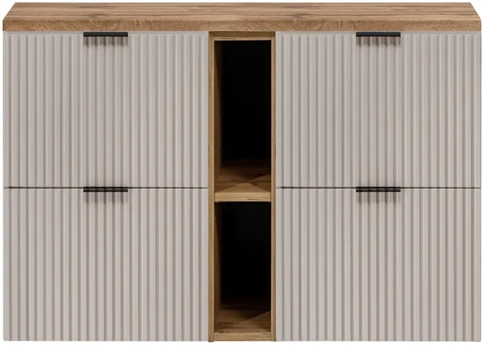 Meuble sous vasque FLOW CACHEMIRE 140 cm avec l'étagère - extension et plan chêne