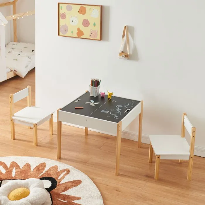 Ensemble de table et 2 chaises pour enfants Smedjebacken naturel blanc noir en.casa