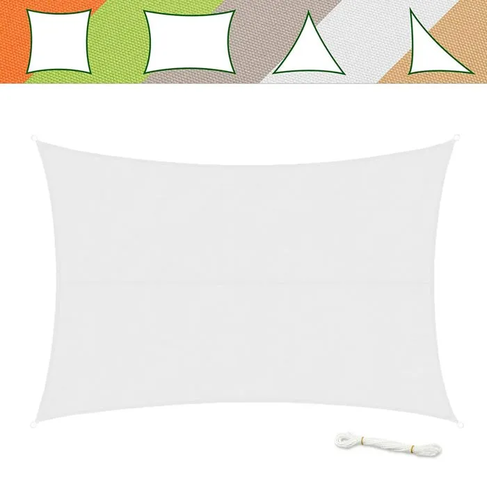 Voile D'Ombrage Hydrofuge, Blanc, 5 X 7 M
