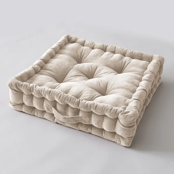 Coussin de sol 50 x 50 x 10 cm Velours de Coton César Pampa Naturel