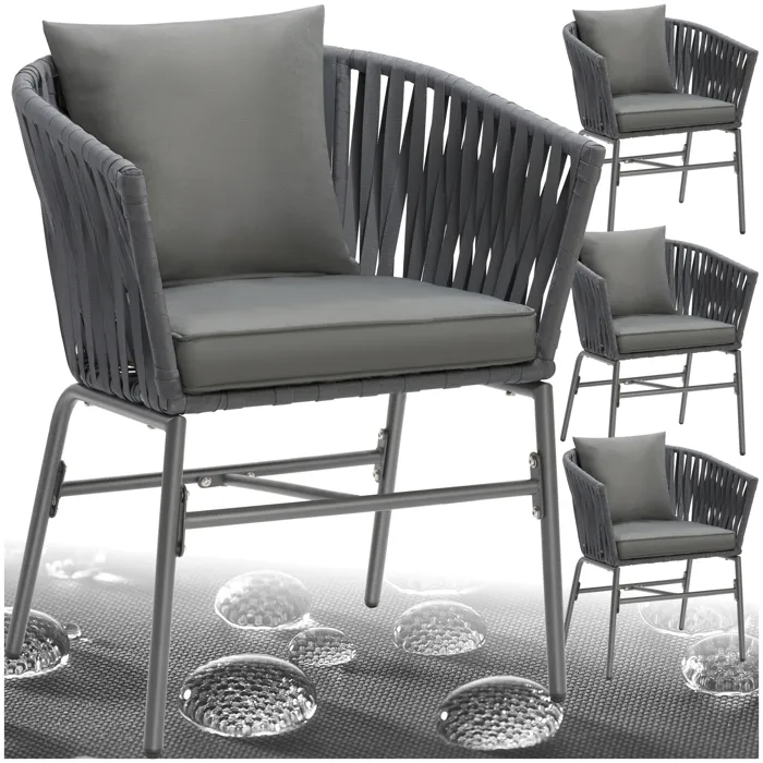 Ensemble de chaises au design corde tressée gris foncé/gris foncé
