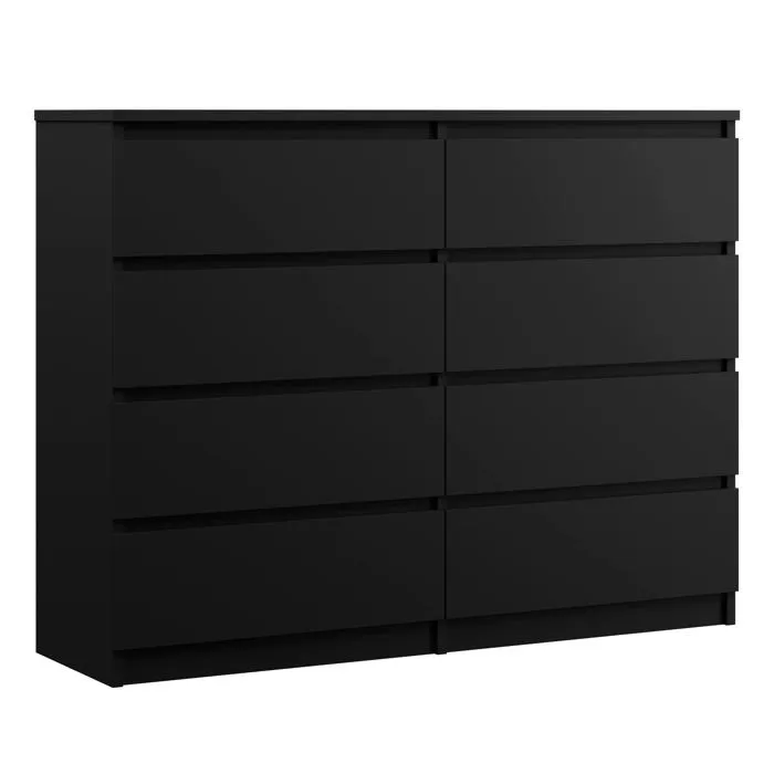 Commode 8 Tiroirs, Noir, 120 X 39 X 101 Cm