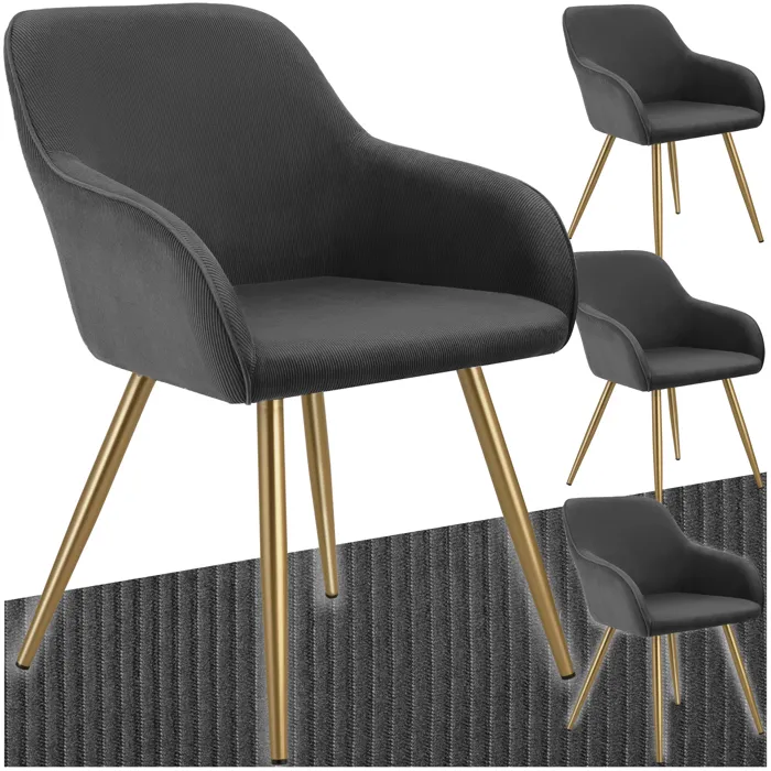 Lot De 4 Chaises En Velours Côtelé Forme Ergonomique Anthracite/or