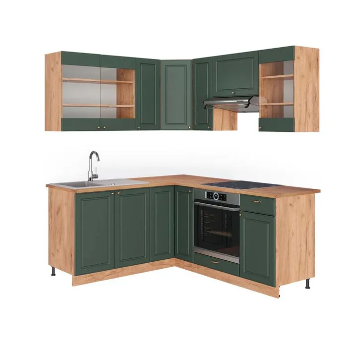 Vicco Cuisine en angle Vert Or Campagne/Chêne de force doré 190 x 160 cm, PT Chêne
