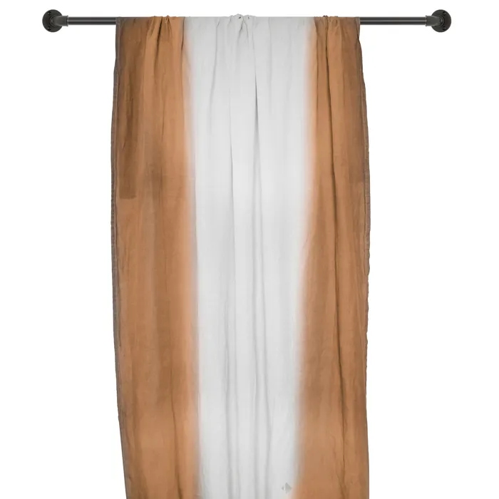 Pan De Rideau 160x250 Cm Deepali 100% Lin Lavé Marron Cognac