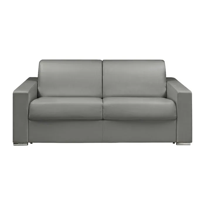 Canapé 3 places convertible express en simili gris - Couchage 140 cm - Matelas 18 cm avec mémoire de forme CALITO
