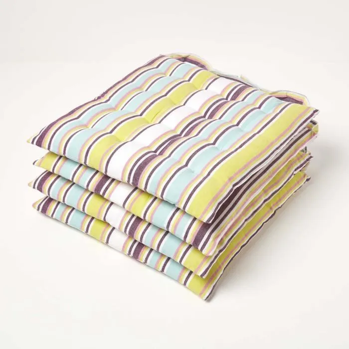 Galette De Chaise En 100% Coton 40x40cm À Rayures Osaka Vert - Lot De 4 - Homescapes