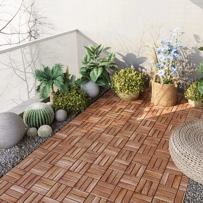 Set de 10 dalles de jardin Alliste bois d'acacia 12 lattes 0,9 m² casa.pro