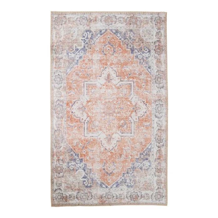 COLABA - Tapis Blanc 160x230cm avec Motifs Orange et Bleu