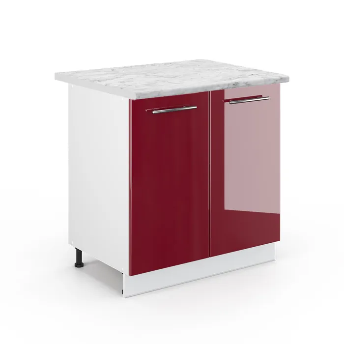 Vicco Meuble bas de cuisine Rouge bordeaux Haute brillance/Blanc 80cm plan de travail Marbre