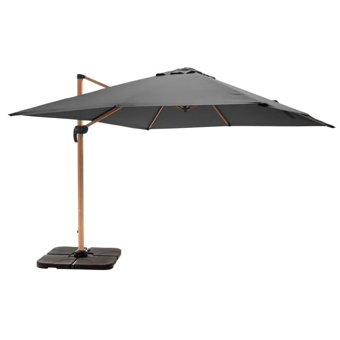 Parasol déporté 3x3m et 4 dalles à remplir effet bois gris Oviala