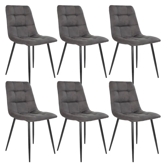 Strib - Lot De 6 Chaises Tissu Gris Foncé Et Piétement Acier