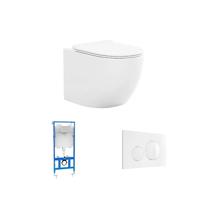Pack WC suspendu blanc brillant avec bâti-support et plaque de déclenchement - JAVOINE