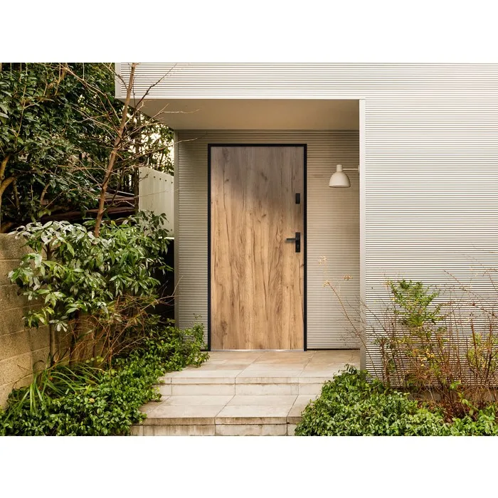 Porte d'entrée en acier pleine H207 x L100 cm effet chêne - épaisseur 55 mm - poussant gauche - AGUEDA