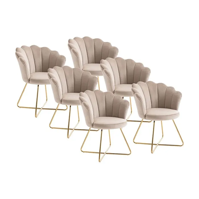 Lot de 6 chaises en velours et métal - Beige et doré - FIORI II