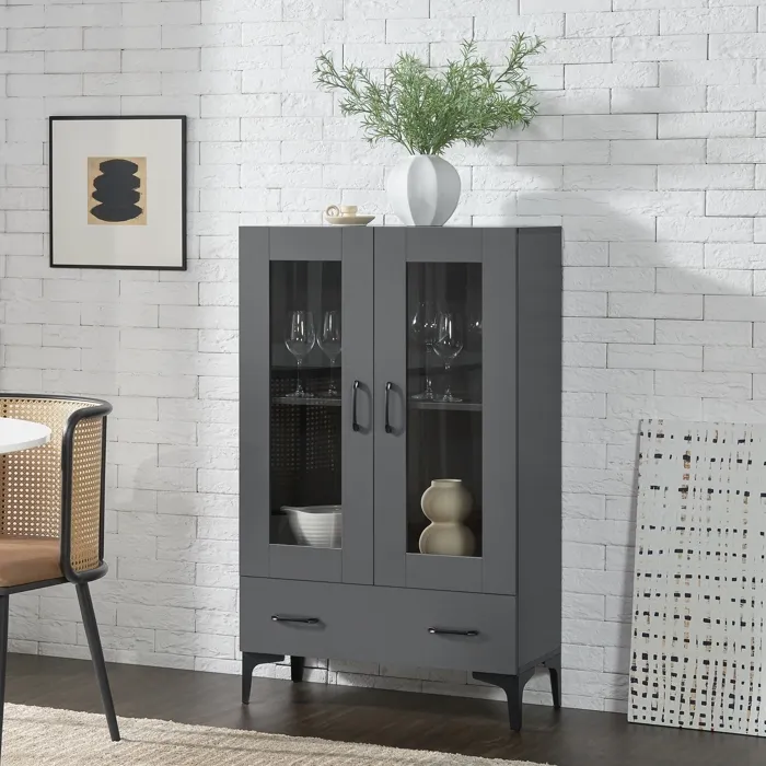 Armoire vitrée Sonderso 115 x 70 x 31 cm gris foncé en.casa