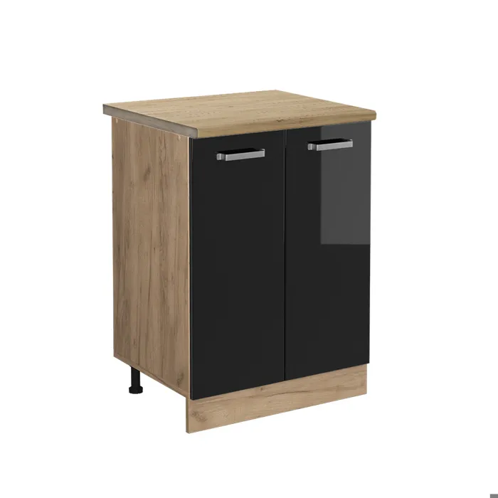 Vicco Meuble bas de cuisine Noir Haute brillance/Chêne doré 60cm plan de travail Chêne doré