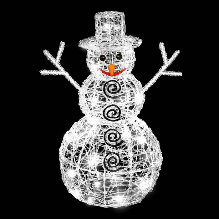 Forme Acrylique Bonhomme De Neige 3d Lumineuse 80 Led H.60cm Extérieur Blanc Froid - Feeric Lights & Christmas