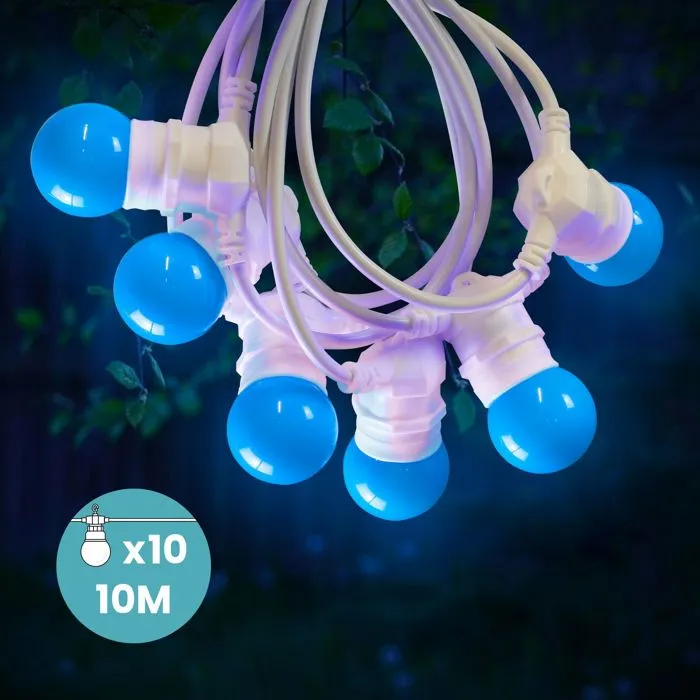 Guirlande Lumineuse Guinguette Bleu 10 M Cable Blanc