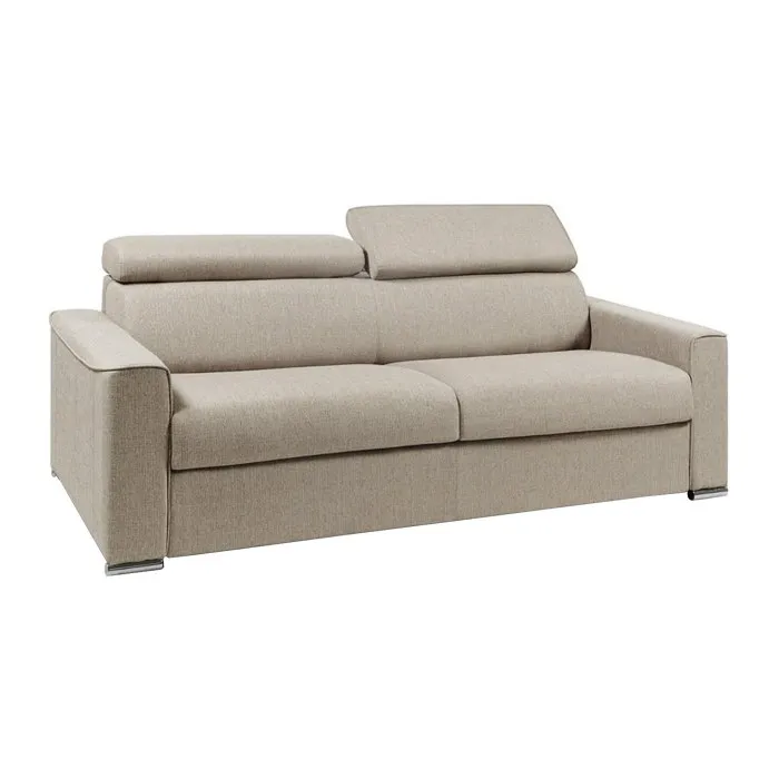 Canapé 4 places convertible express en tissu beige avec assise mémoire de forme - Couchage lattes larges 160 cm - Matelas 22 cm