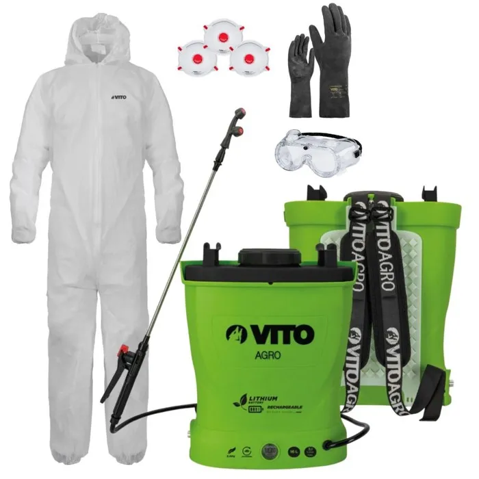 Pulvérisateur Electrique à Batterie Lithium 16L + Kit Protection Jardin XL - Haute Pression & Equipement EPI VITO