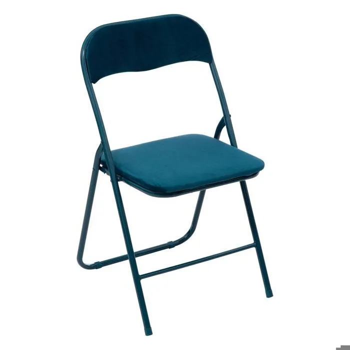 Chaise Pliante En Velours "basic" 79cm Bleu