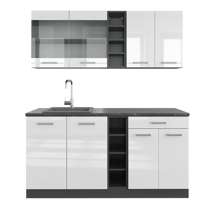 Vicco Cuisine Blanc brillant/Anthracite 160cm sans PT
