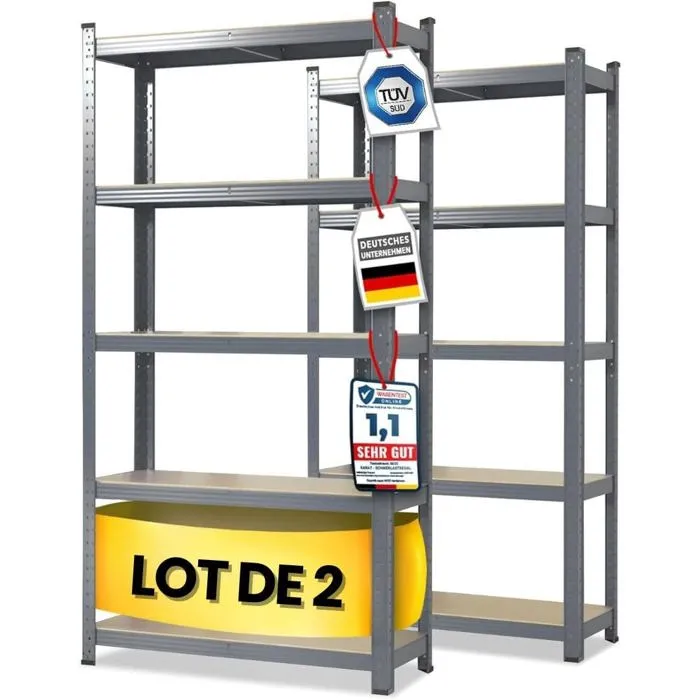 2 X Rayonnages pour charges lourdes, 200 x 100 x 50 cm, Gris, Capacité de charge max: 875 kg