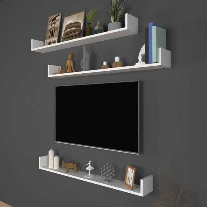 Lot de 3 Etagères murales Höganäs 12 x 120 x 15 cm blanc en.casa
