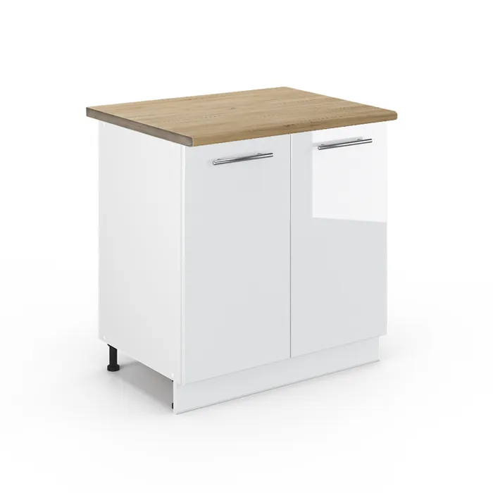 Vicco Meuble bas de cuisine Blanc Haute brillance/Blanc 80cm plan de travail Chêne doré