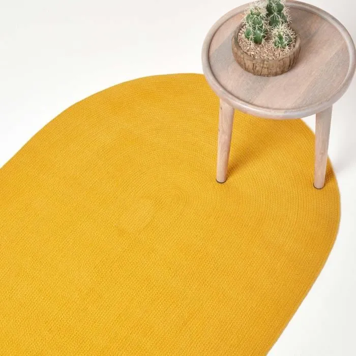 Tapis Ovale Tissé À Plat En Coton Jaune Moutarde 90x150cm - Homescapes