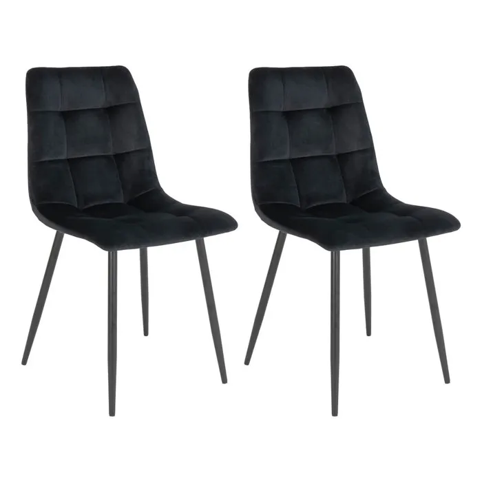 Strib - Lot De 2 Chaises Velours Noir Et Piétement Acier
