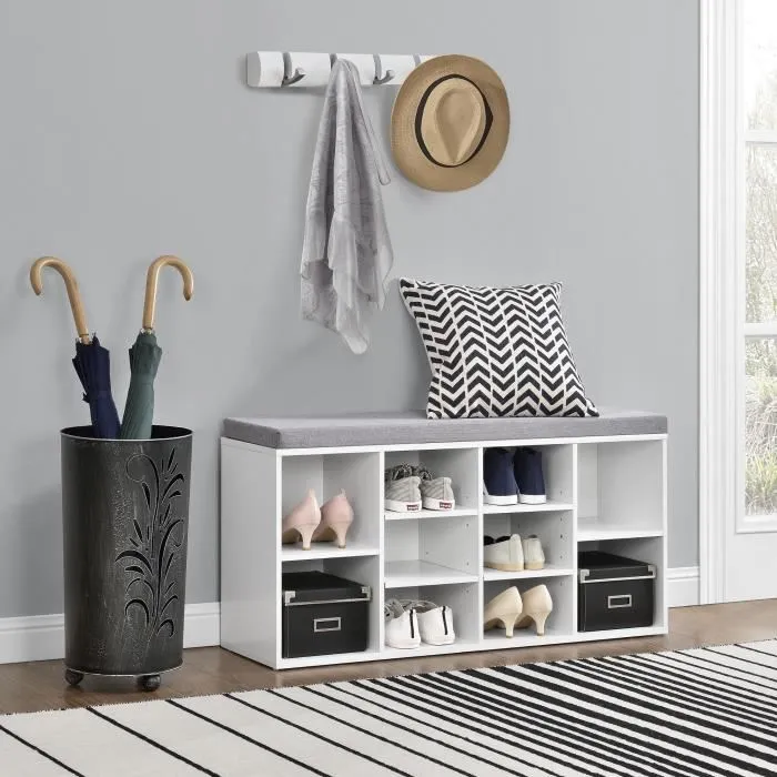 Meuble à Chaussures Armoire Rangement MDF Polyester Blanc Gris 103 x 30 x 48 cm en.casa