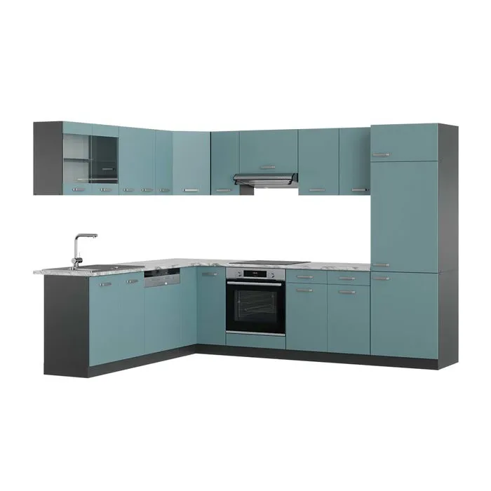 Vicco Cuisine en angle Bleu-gris/Anthracite 287 x 227 cm, PT Marbre