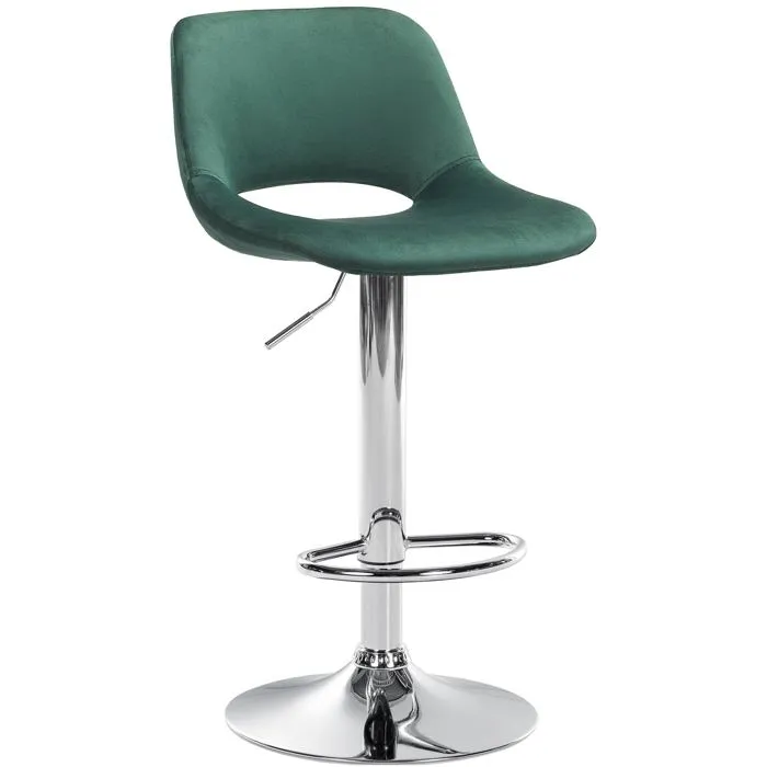 Tabouret De Bar Chaise Haute X1 Avec Repose-pieds En Velours Vert Piètement Métallique Chromé 10_0004592