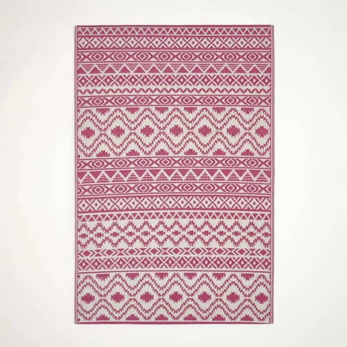 Tapis extérieur terrasse réversible - Tapis de jardin imperméable et résistant UV - Tia - Rose - 150x240 cm - HOMESCAPES