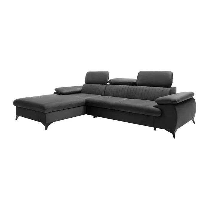 Canapé d'angle gauche convertible en velours gris anthracite SAMARA