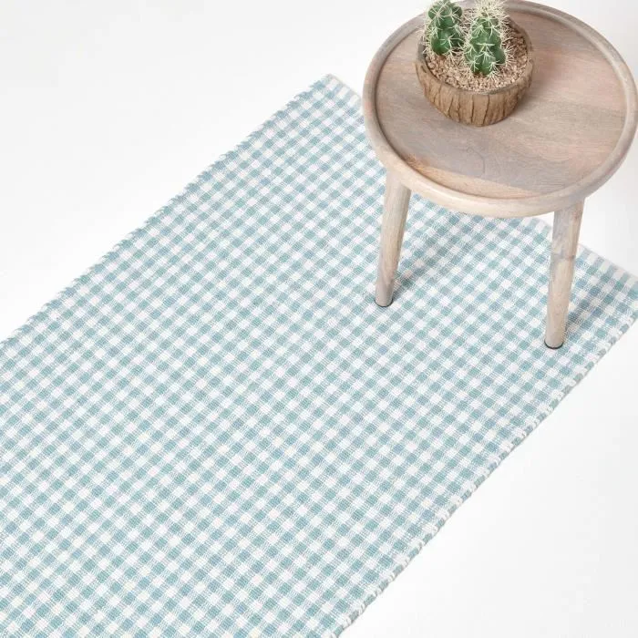 Tapis Carreaux Vichy Bleu Blanc 66x200cm - Homescapes