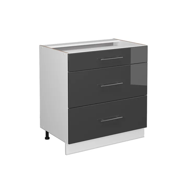 Vicco Meuble cuisine Anthracite Haute brillance 80cm avec 3 tiroirs, sans PT