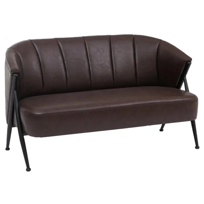 Canapé 2 Places Canapé Lounge Rembourré Style Vintage Industriel Métal Et Simili Cuir Marron Foncé 040008996