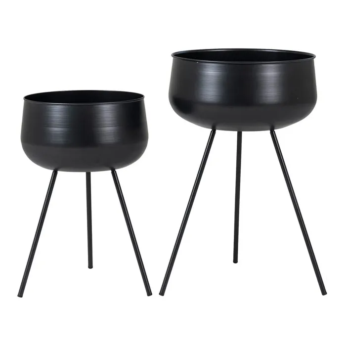 AZOK - Lot de 2 Cache-Pots sur Pieds en Métal Noir
