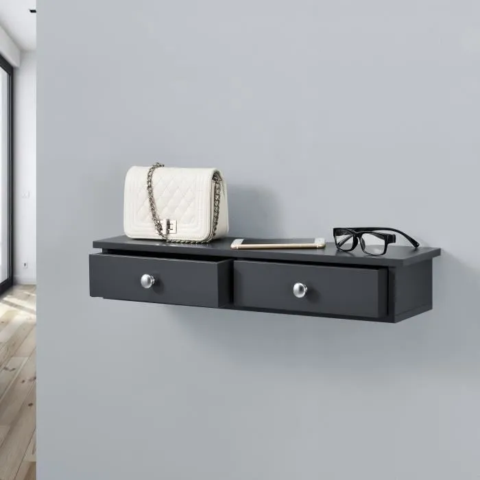 Etagère Murale Stylée avec 2 Tiroirs Meuble de Rangement 10 x 60 x 15 cm Gris Foncé en.casa