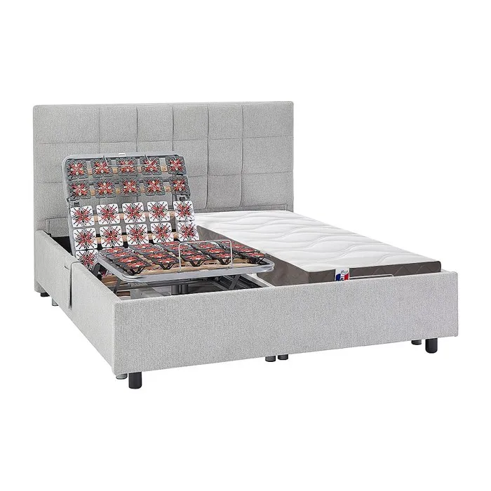 Lit électrique de relaxation déco tout plots + matelas 100% latex 3 zones - 2 x 70 x 190 cm - Tissu - Gris - JOFAR de YSMÉE