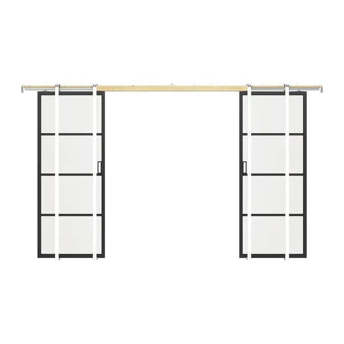 Porte coulissante double avec système à galandage - aluminium et verre trempé dépoli - 2 x H205 x L63 cm - SINCA II
