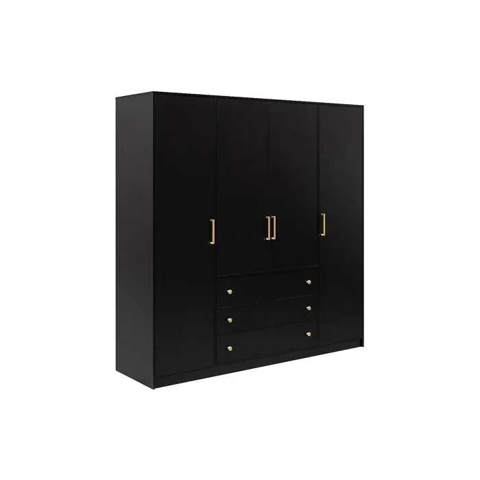 Armoire 4 portes et 3 tiroirs - L196 cm - Noir - LIZANDRO