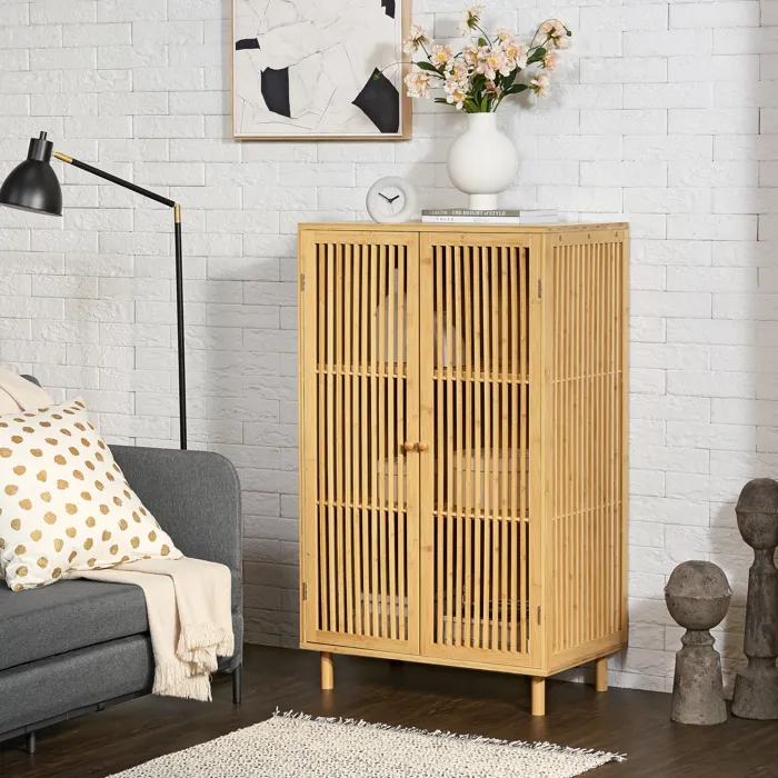 Armoire basse Grong bambou 110 x 66 x 40 cm naturel en.casa