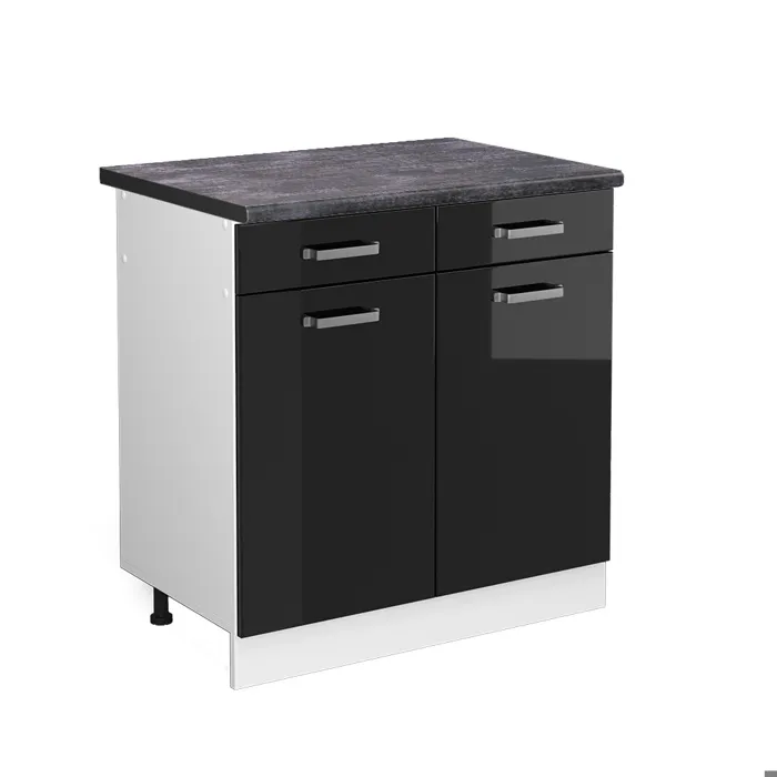 Vicco Meuble cuisine Noir Haute brillance/Blanc 80cm plan de travail Anthracite